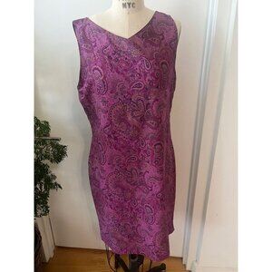 Vintage CASUAL CORNER Silk Purple Paisley Shift Dress Size 16